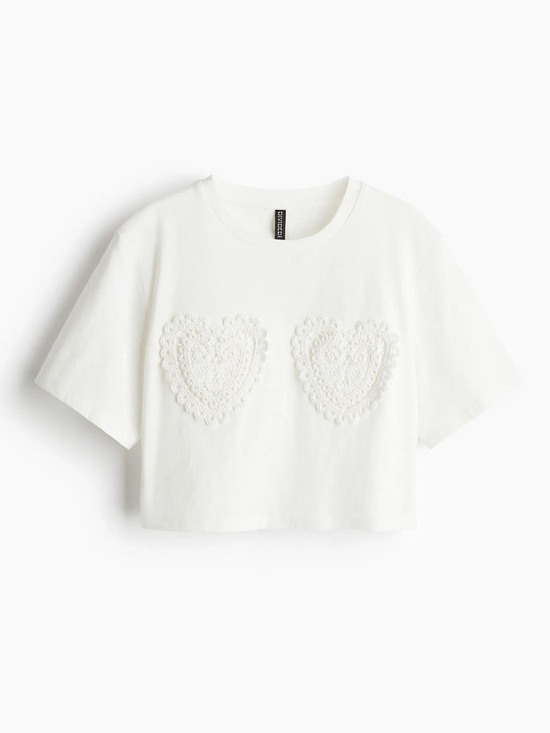 H&M Tops - H&M White Appliquéd T-Shirt